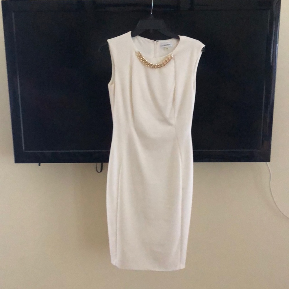 White pencil dress with gold accent